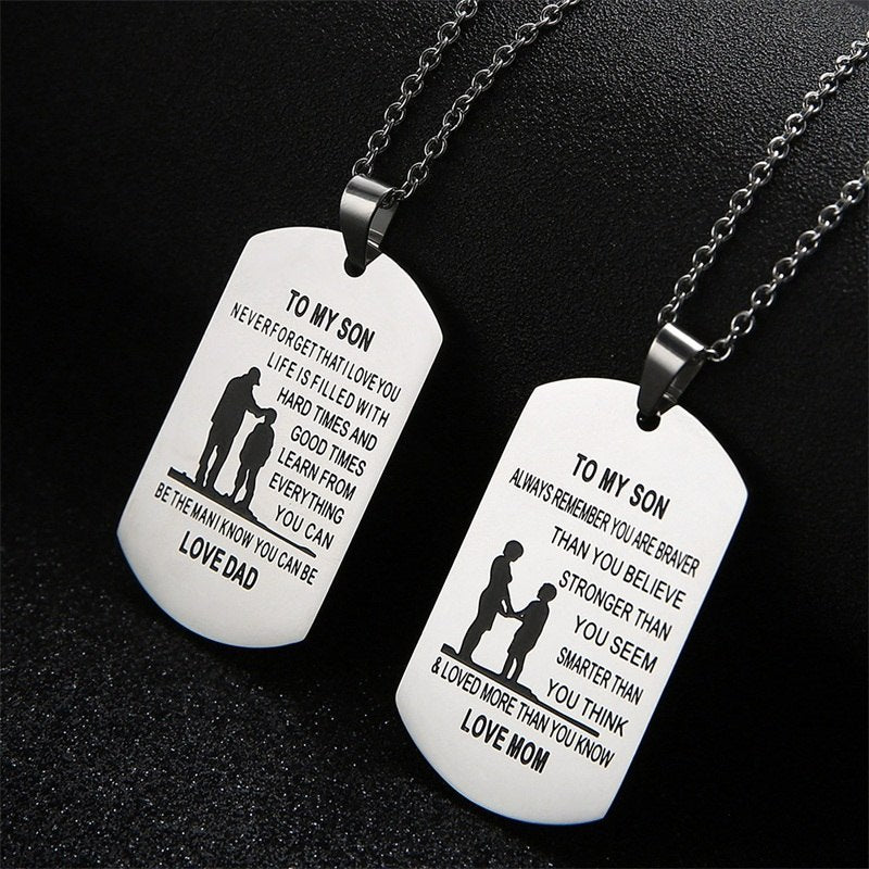 TO MY SON Stainless Steel Pendant Necklaces Engrave Name Love Dad Mum ID Tag Necklaces Customized Jewelry