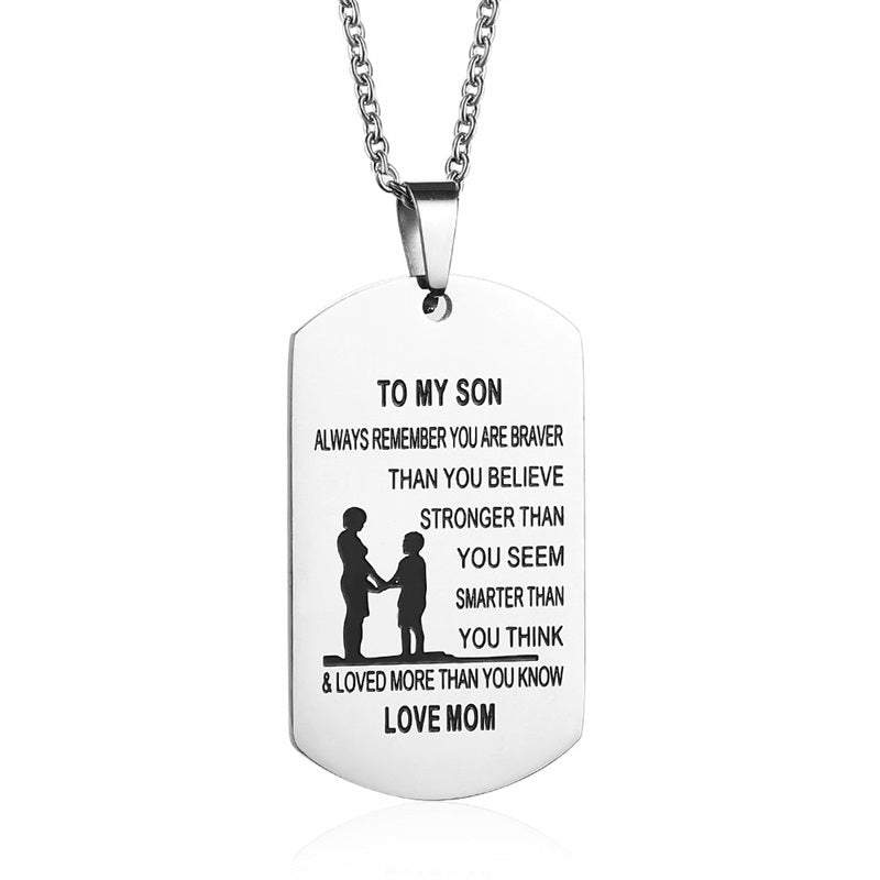 TO MY SON Stainless Steel Pendant Necklaces Engrave Name Love Dad Mum ID Tag Necklaces Customized Jewelry
