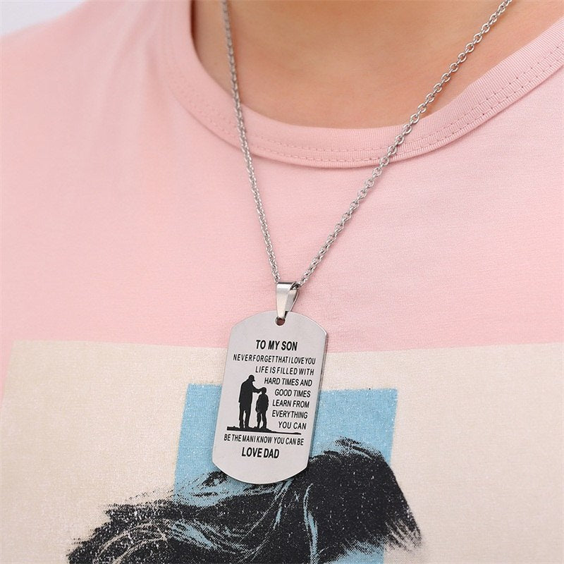 TO MY SON Stainless Steel Pendant Necklaces Engrave Name Love Dad Mum ID Tag Necklaces Customized Jewelry