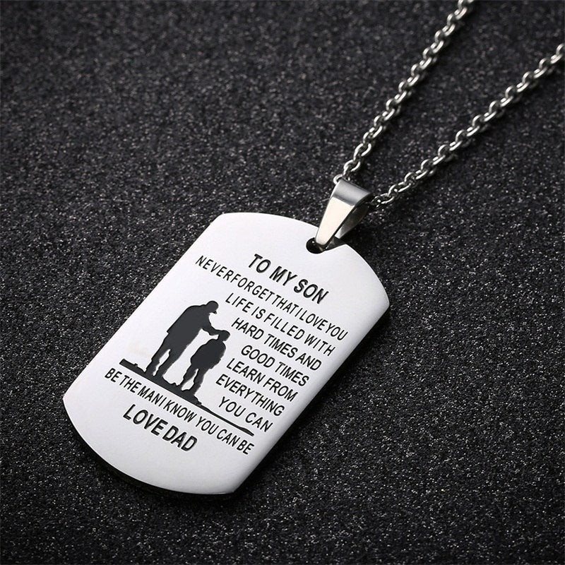 TO MY SON Stainless Steel Pendant Necklaces Engrave Name Love Dad Mum ID Tag Necklaces Customized Jewelry