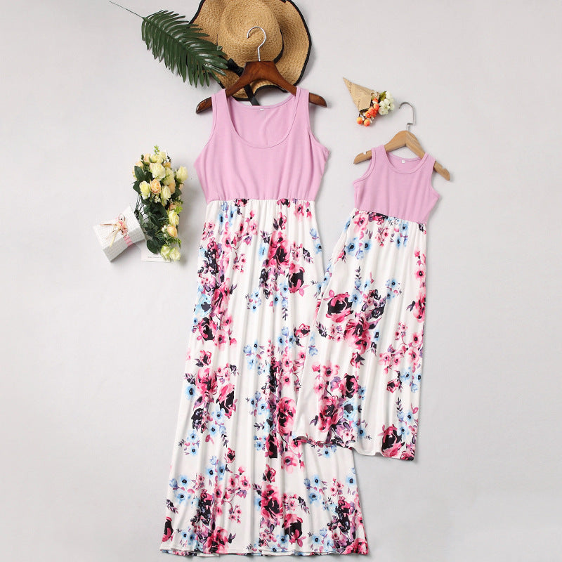 mother and daughter stitching dress long skirt