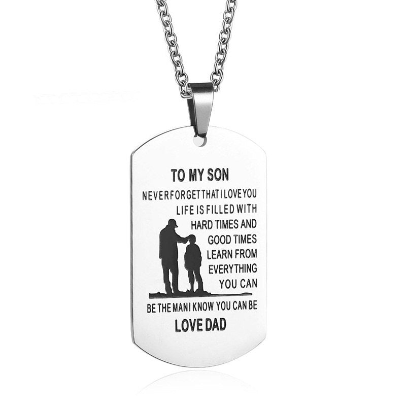 TO MY SON Stainless Steel Pendant Necklaces Engrave Name Love Dad Mum ID Tag Necklaces Customized Jewelry