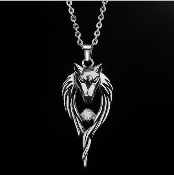 Men's Titanium Steel Wolf Head Totem Necklace Pendant