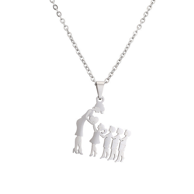 Titanium Steel Mother Son Daughter Minimalist Necklace