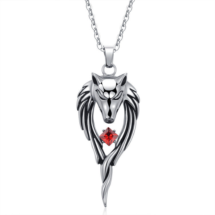 Men's Titanium Steel Wolf Head Totem Necklace Pendant