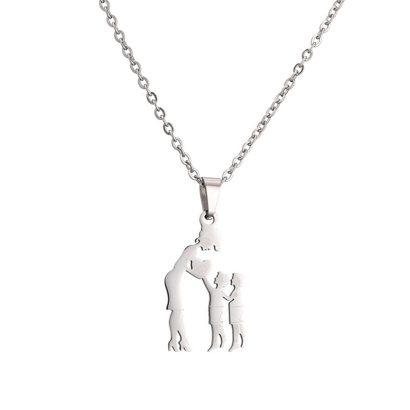 Titanium Steel Mother Son Daughter Minimalist Necklace