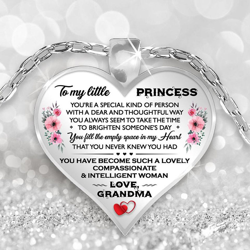 Cute To My Granddaughter Flower Butterfly Love Heart Pendant Necklace