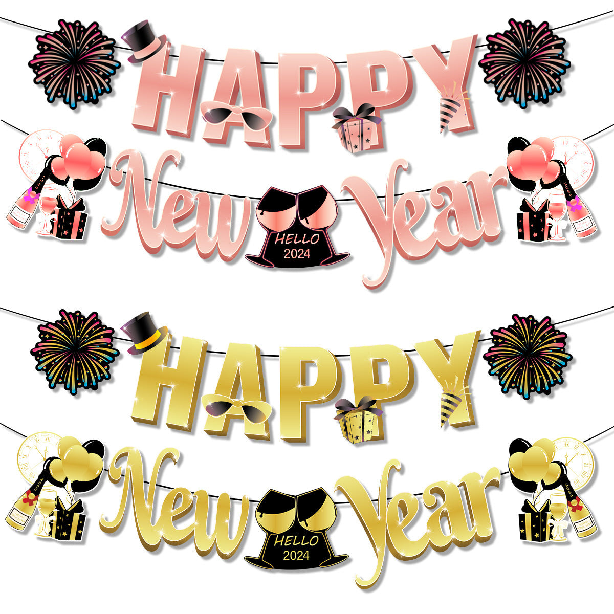 2024happy New Year Happy New Year Hanging Flag