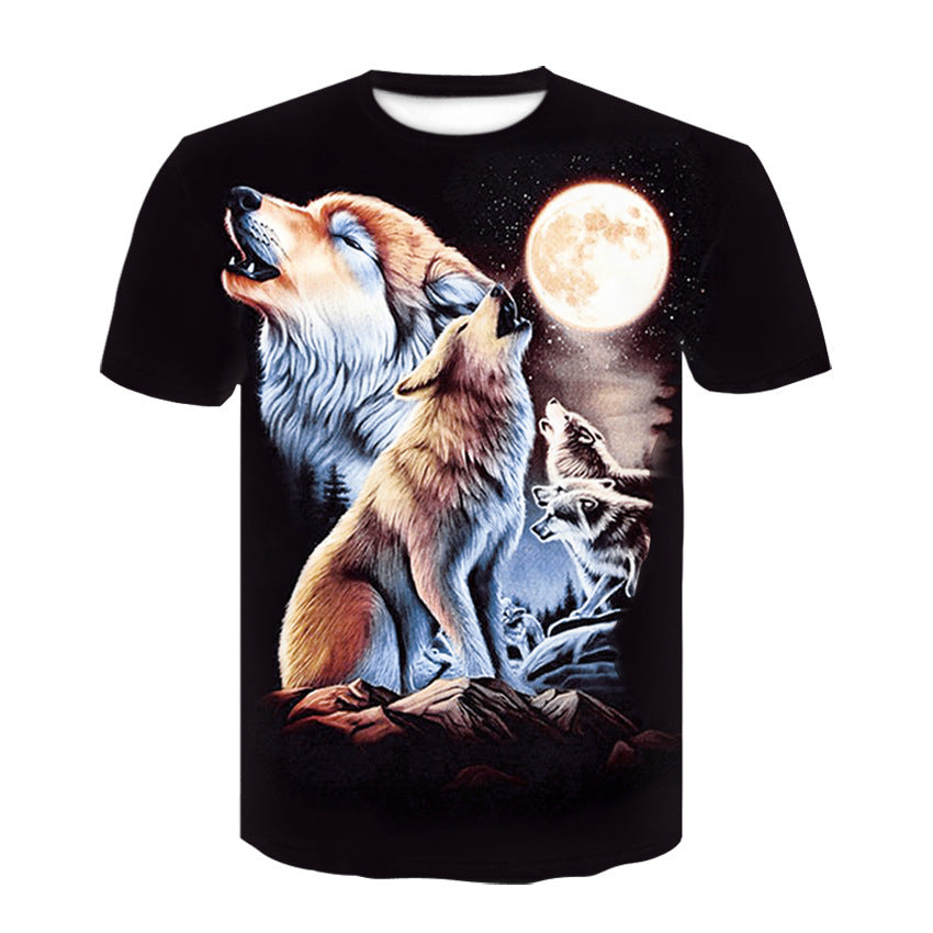 Casual 3D couple wolf print short sleeve T-shirt