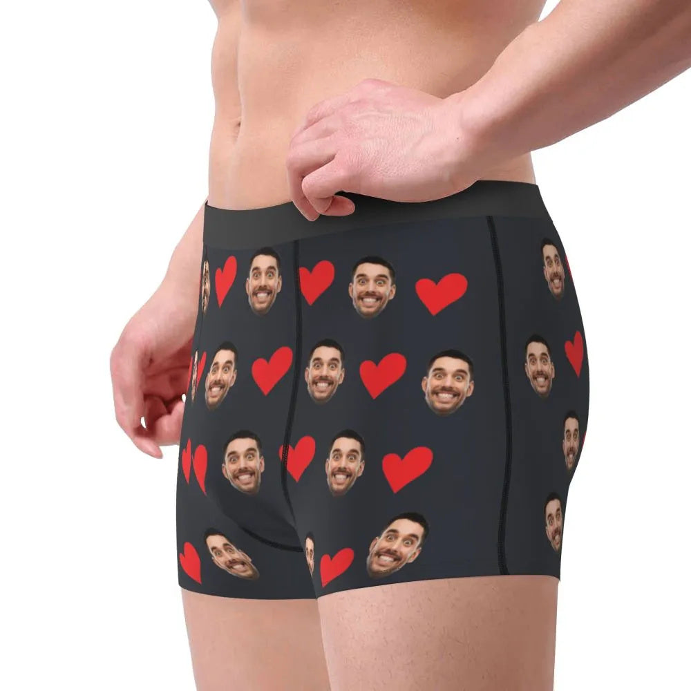 Personalized Face Photo Underwear Custom Heart Boxer Briefs Custom Men Briefs Gift For Husband - Anniversary Gift For Dad