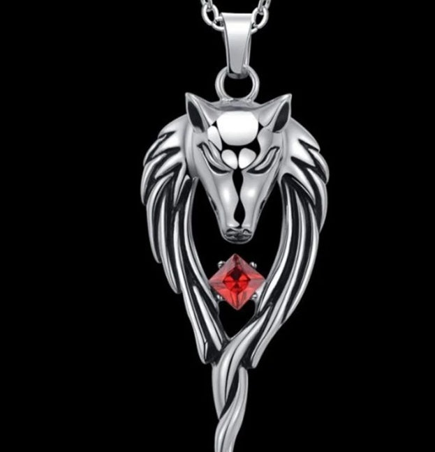 Men's Titanium Steel Wolf Head Totem Necklace Pendant