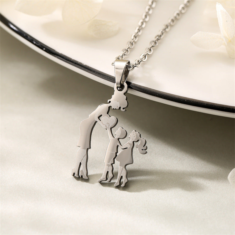 Titanium Steel Mother Son Daughter Minimalist Necklace