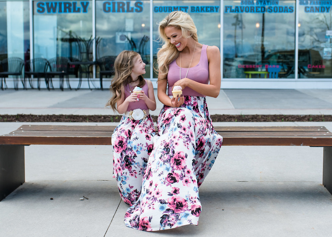 mother and daughter stitching dress long skirt