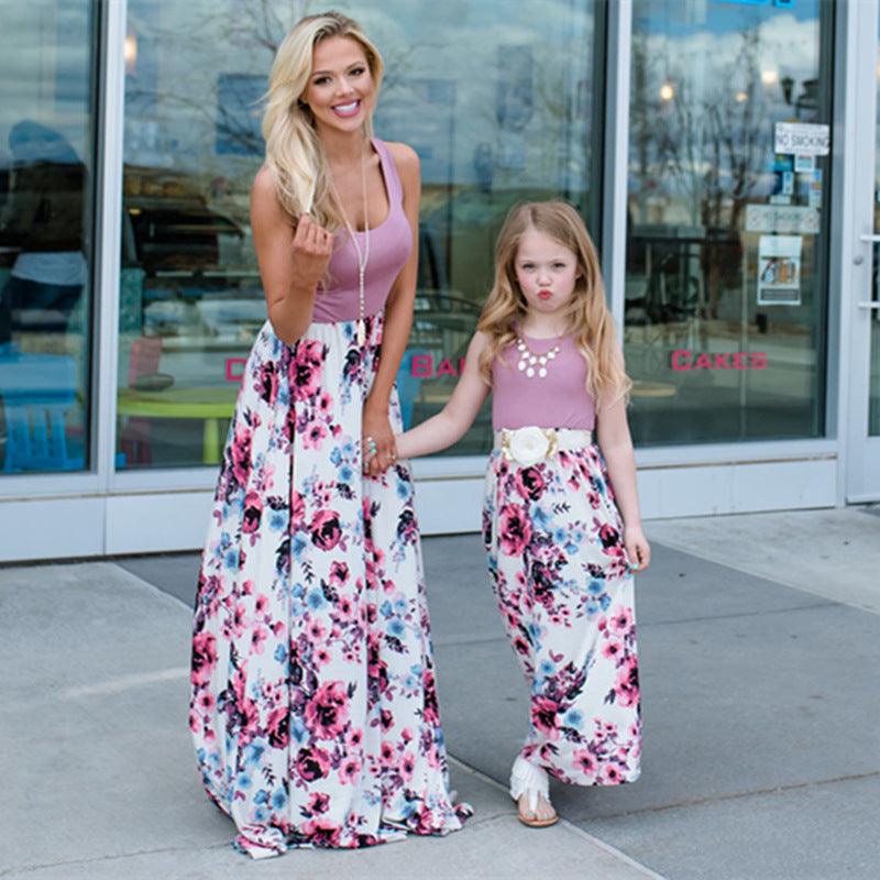 mother and daughter stitching dress long skirt