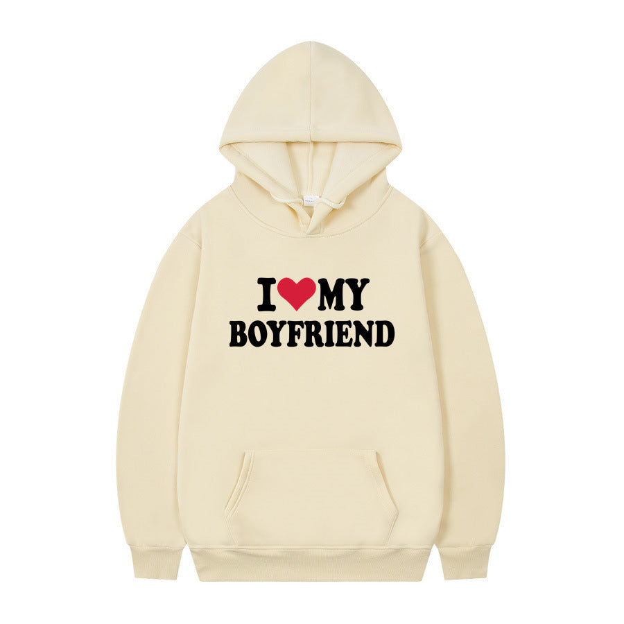 I Love My Boyfriend Print Hoodie Sweatshirt Pullover