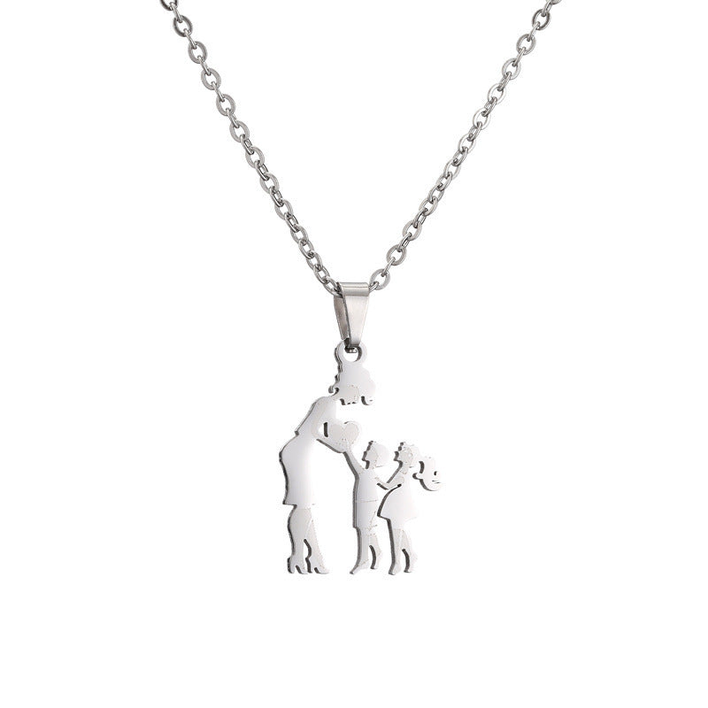 Titanium Steel Mother Son Daughter Minimalist Necklace