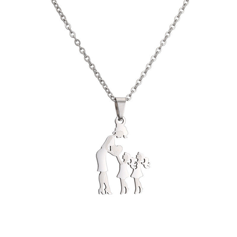 Titanium Steel Mother Son Daughter Minimalist Necklace