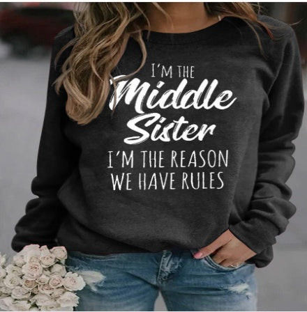 I'm The Middle Sister Printed Round Neck Sweater For Women