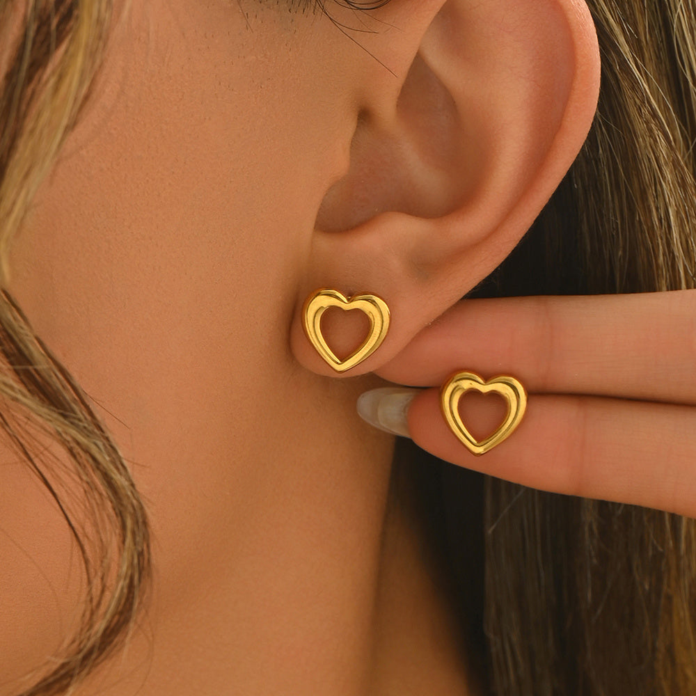 Lxalry 18K Gold Plated Heart Earrings Stainless Steel Hypoallergenic Jewelry For Women Skin Safe Everyday & Gift Luxury For Wife Mom Girlfriend Valentine's Day Charm With Tarnish Free Glow