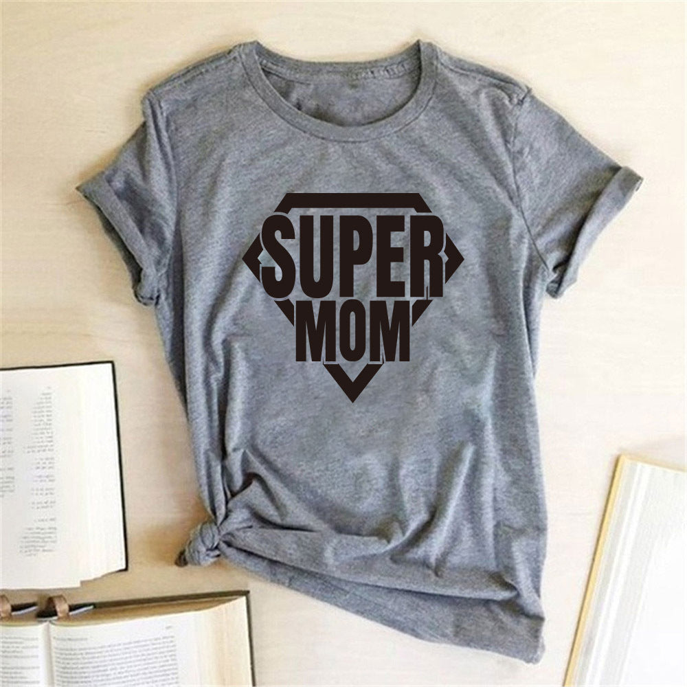 Mother's Day Super Mom Graphic Print Casual Fashion Short Sleeve T-Shirt