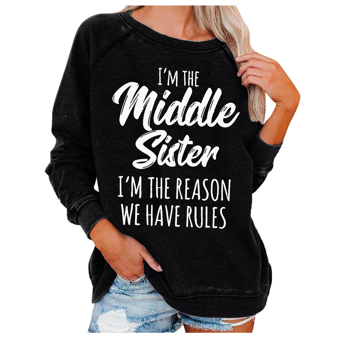 I'm The Middle Sister Printed Round Neck Sweater For Women