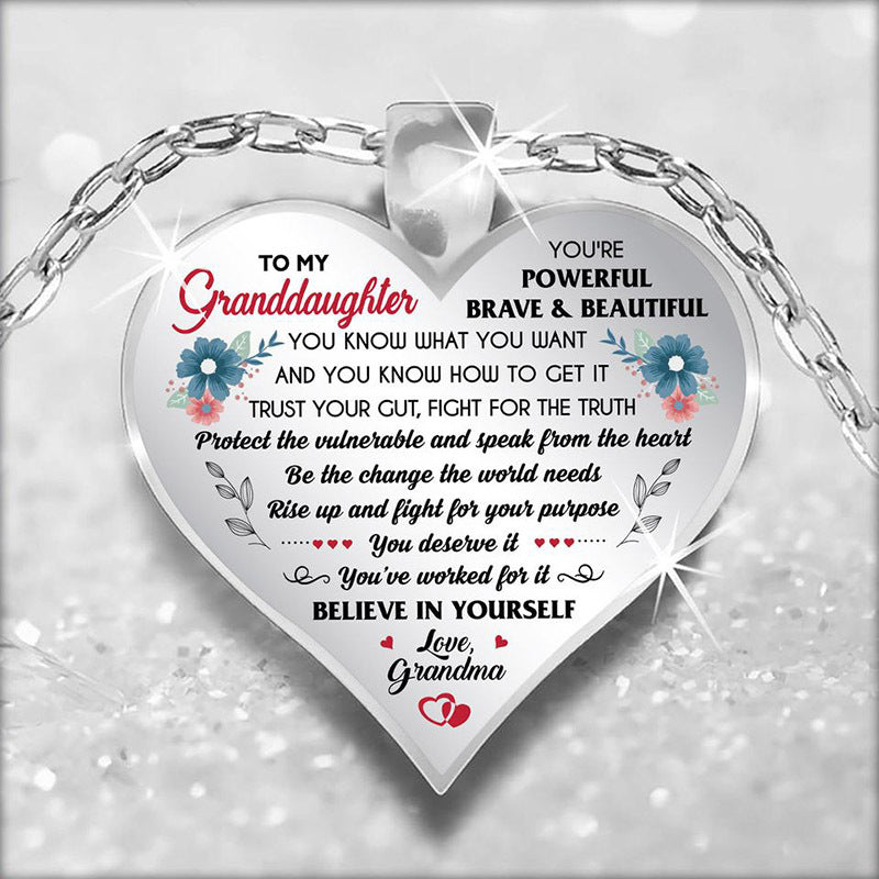 Cute To My Granddaughter Flower Butterfly Love Heart Pendant Necklace