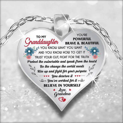 Cute To My Granddaughter Flower Butterfly Love Heart Pendant Necklace