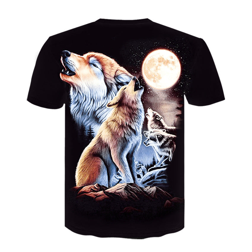 Casual 3D couple wolf print short sleeve T-shirt