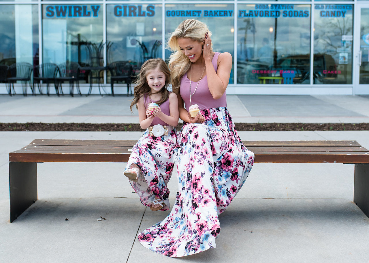 mother and daughter stitching dress long skirt