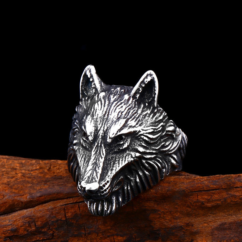 Viking wolf head ring
