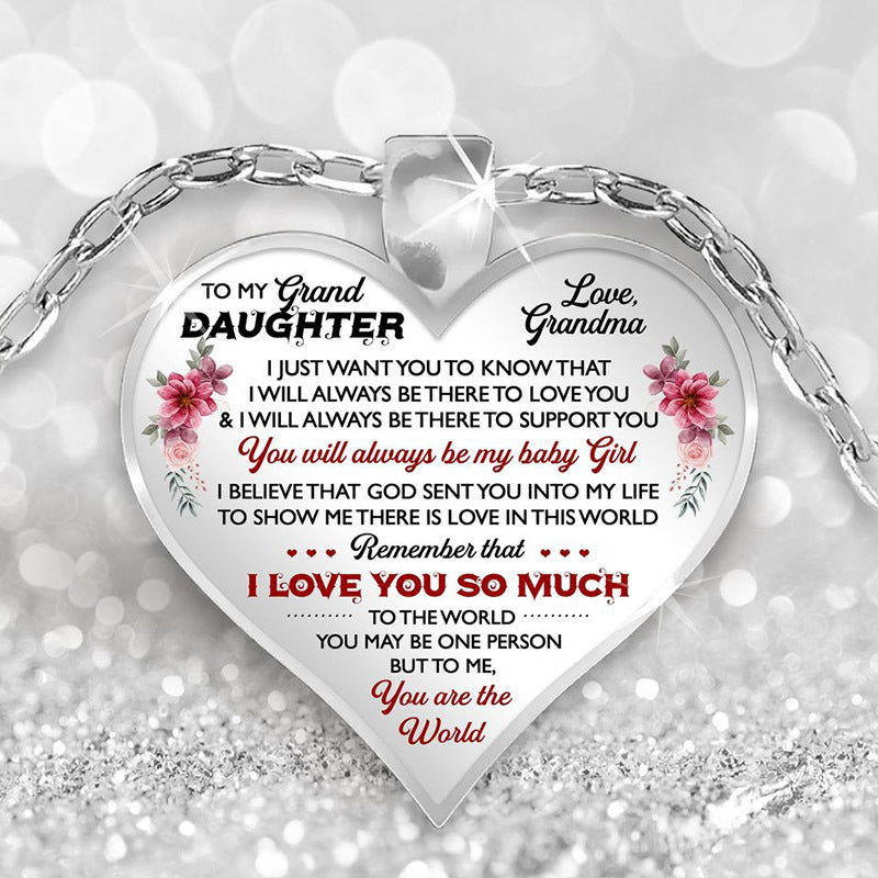 Cute To My Granddaughter Flower Butterfly Love Heart Pendant Necklace