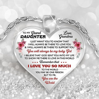 Cute To My Granddaughter Flower Butterfly Love Heart Pendant Necklace