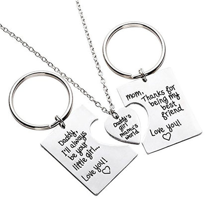 Mother's Day Daddy's Girl Mama's World Daddy Mother Daughter Necklace Keychain
