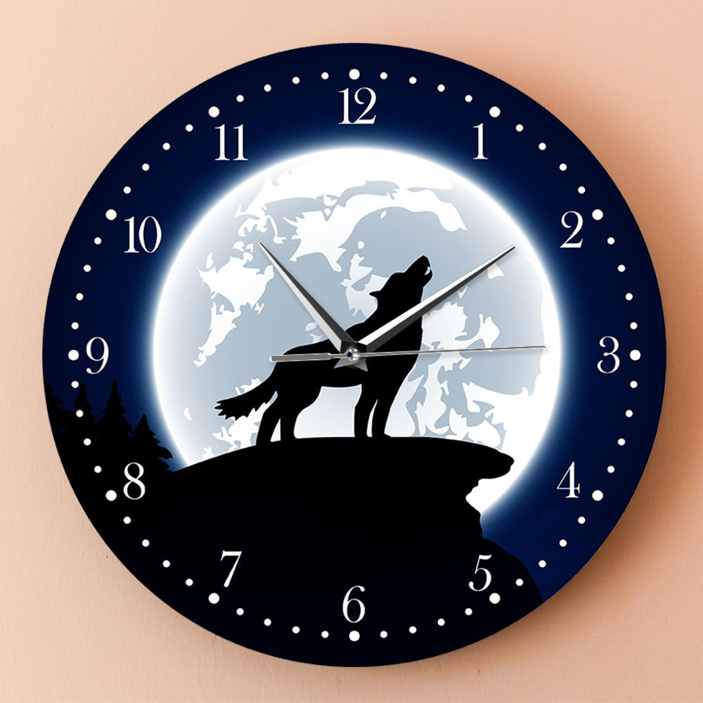 Acrylic Wild Animal Wall Clock Moon Wolf Wolf Howling Decorative Clock