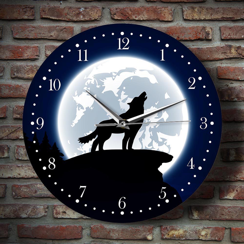 Acrylic Wild Animal Wall Clock Moon Wolf Wolf Howling Decorative Clock