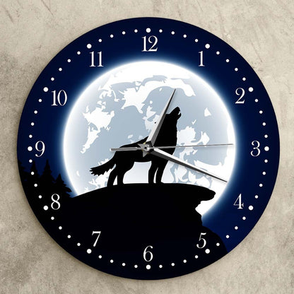 Acrylic Wild Animal Wall Clock Moon Wolf Wolf Howling Decorative Clock