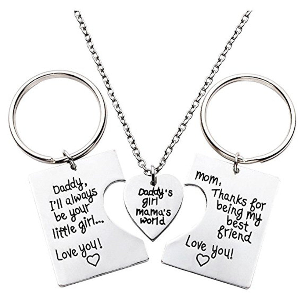 Mother's Day Daddy's Girl Mama's World Daddy Mother Daughter Necklace Keychain