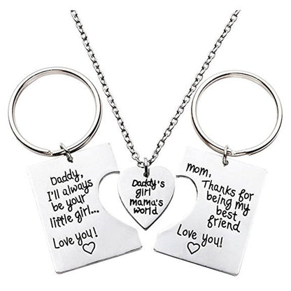 Mother's Day Daddy's Girl Mama's World Daddy Mother Daughter Necklace Keychain