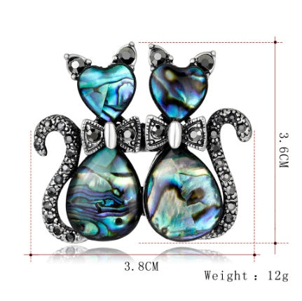 Fashion shell cats Brooches jewelry High Quality glass rhinestone animal pins and for women men suits scarf pins metal