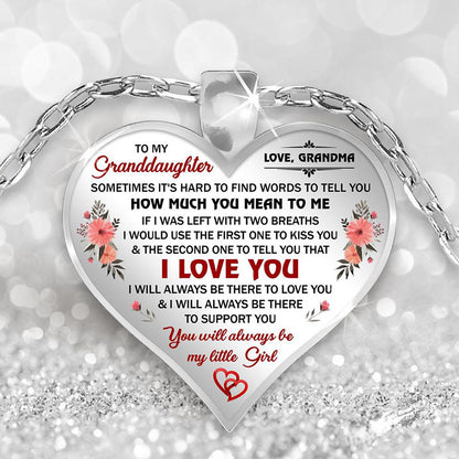 Cute To My Granddaughter Flower Butterfly Love Heart Pendant Necklace