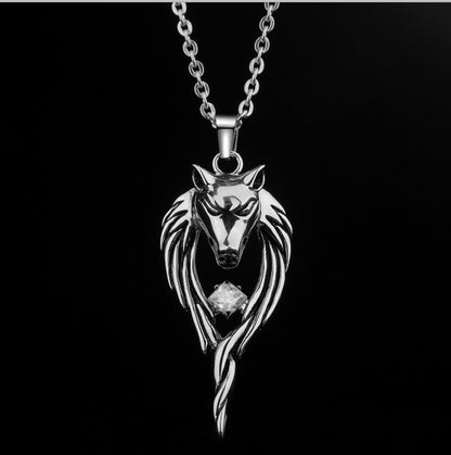 Men's Titanium Steel Wolf Head Totem Necklace Pendant