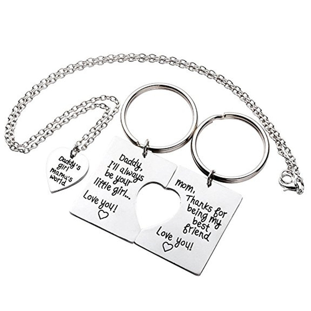 Mother's Day Daddy's Girl Mama's World Daddy Mother Daughter Necklace Keychain