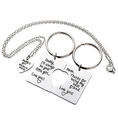Mother's Day Daddy's Girl Mama's World Daddy Mother Daughter Necklace Keychain