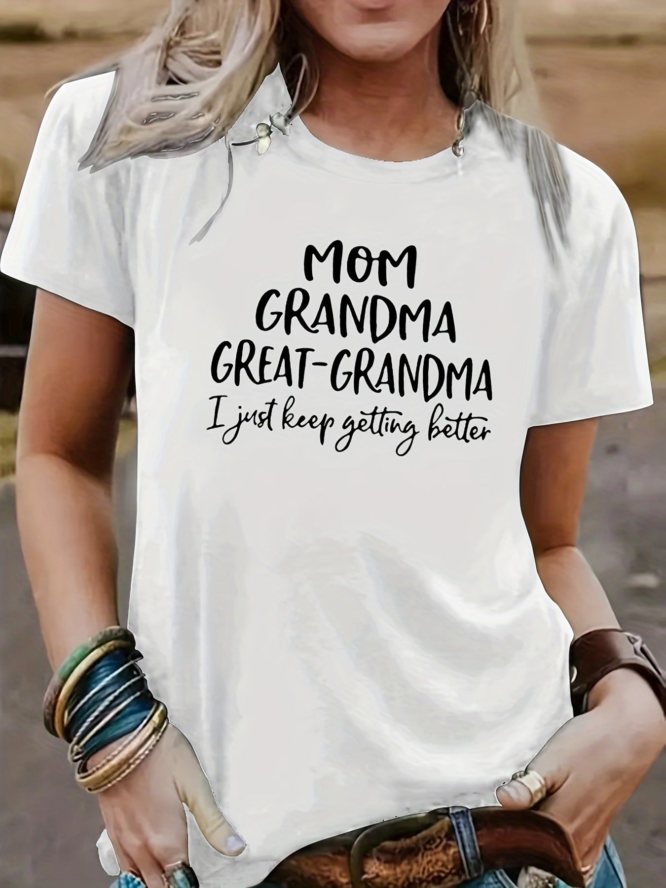 Mom Grandma Letter Printed T-shirt Short Sleeve