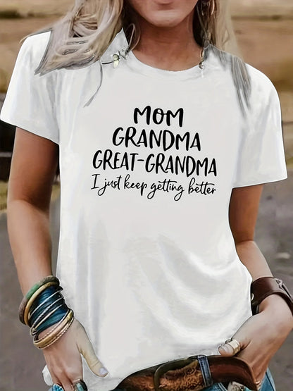 Mom Grandma Letter Printed T-shirt Short Sleeve