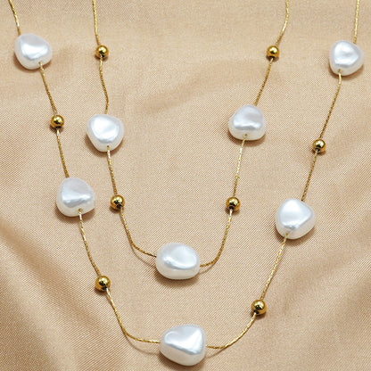 Lxalry 18K Gold Plated Pearl Studded Necklace  Stainless Steel Minimalist Jewelry For Women Lightweight Hypoallergenic Gift For Wife Mom Skin Safe Luxury For Daily  Evening Glam