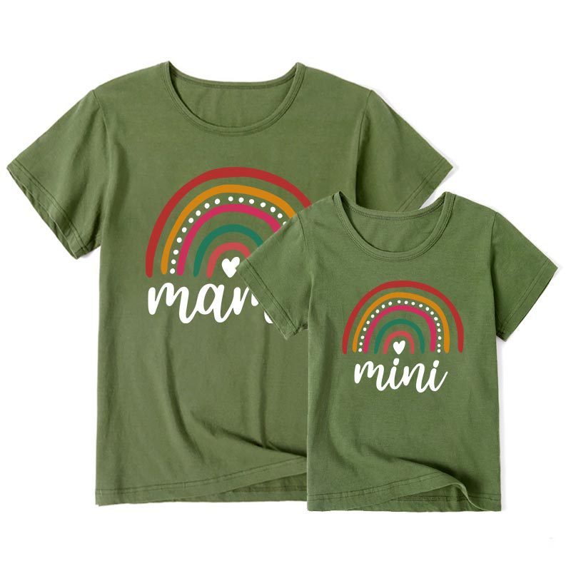Rainbow Print T-shirt Mother And Daughter Mom Cotton Short Sleeve Top Summer INS Family Wear