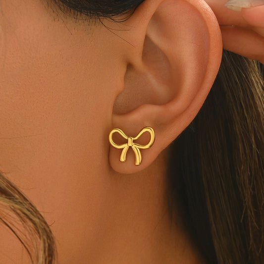 Lxalry 18K Gold Plated Bow Earrings   Symmetrical Mirror Finish Stainless Steel Jewelry  Hypoallergenic   Tarnish Free Luxury Gift For Women Wife Mom Handcrafted Everyday  Special Occasion Elegance