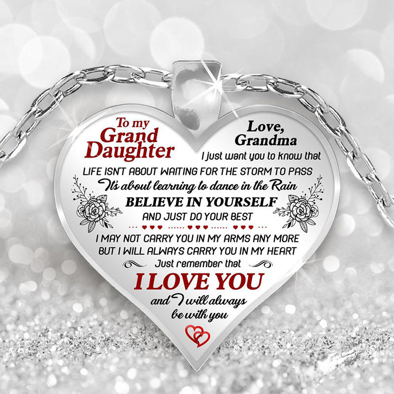 Cute To My Granddaughter Flower Butterfly Love Heart Pendant Necklace