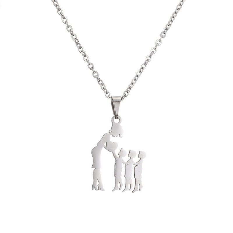 Titanium Steel Mother Son Daughter Minimalist Necklace